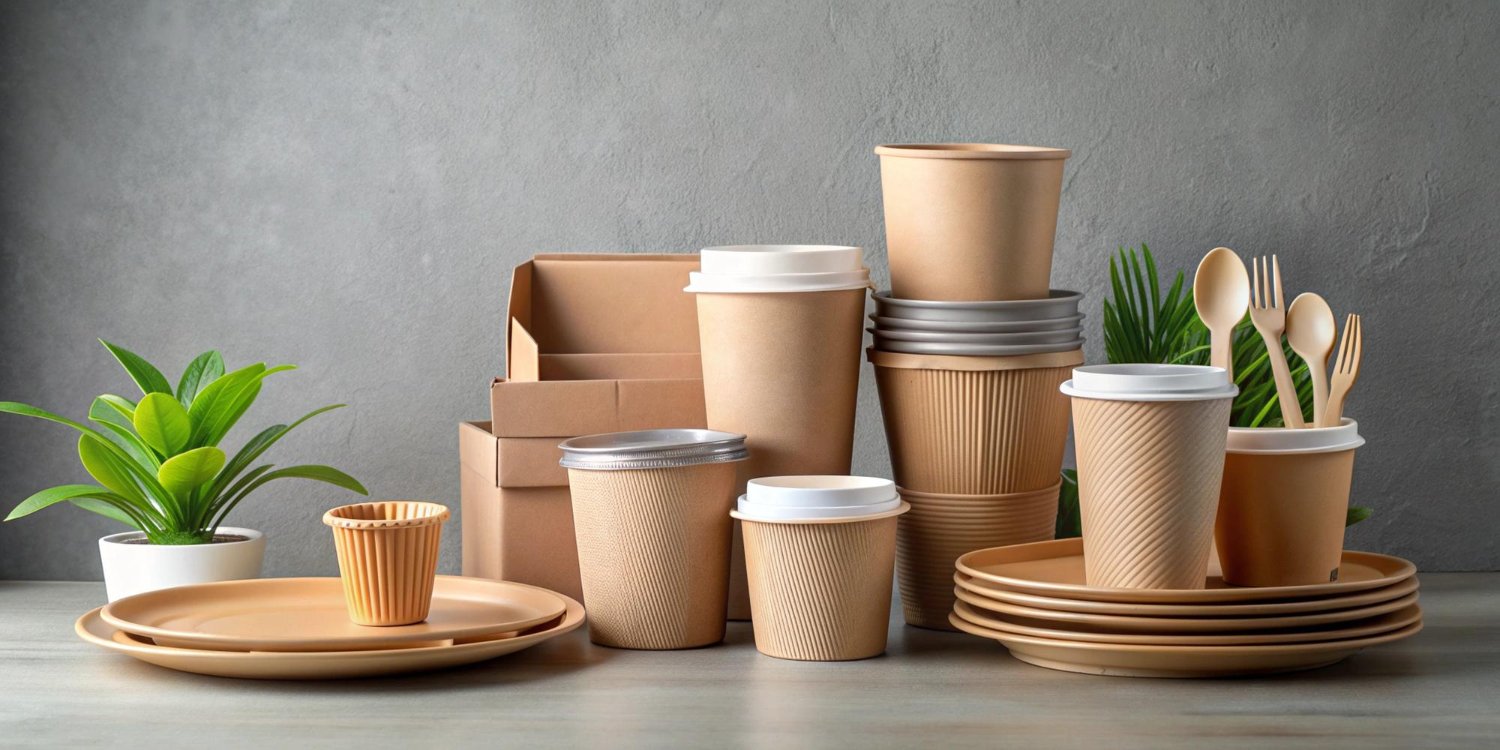 Kraft cups, plates, cutlery, and boxes