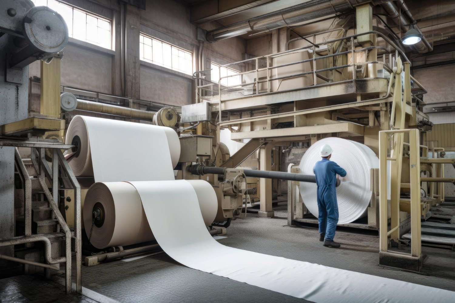 PAPLIS conversion floor, handling a large paper roll