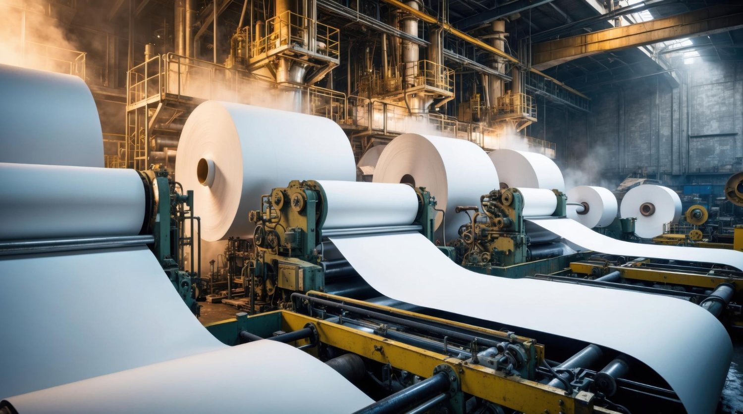Large paper mill rolls in production