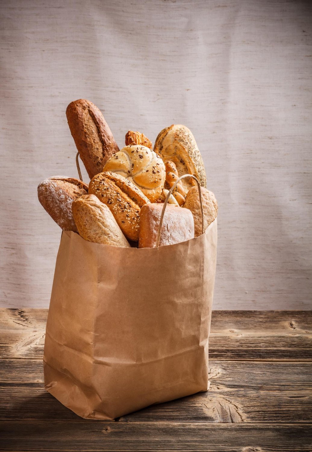 Kraft bakery bag filled with assorted fresh bread