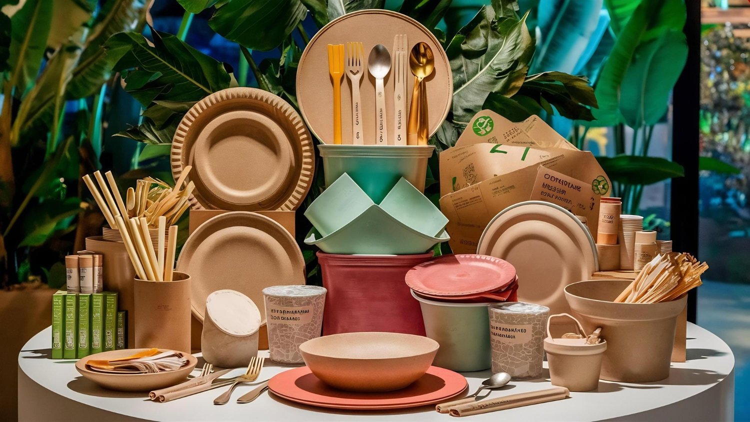 Sustainable packaging tableware, plates, cups, and bags