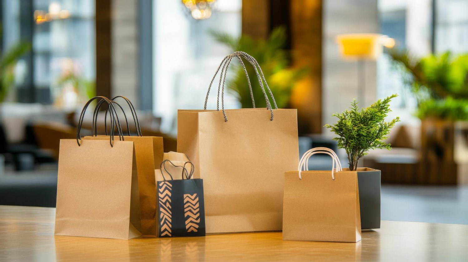 Kraft retail carrier bags with rope handles